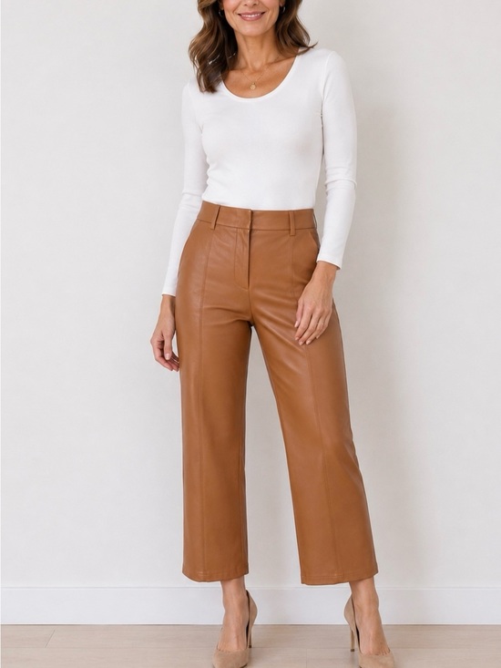 7 For All Mankind Pants - 7 For All Mankind Faux Leather Wide Leg Cropped Pants Camel Size S *Read